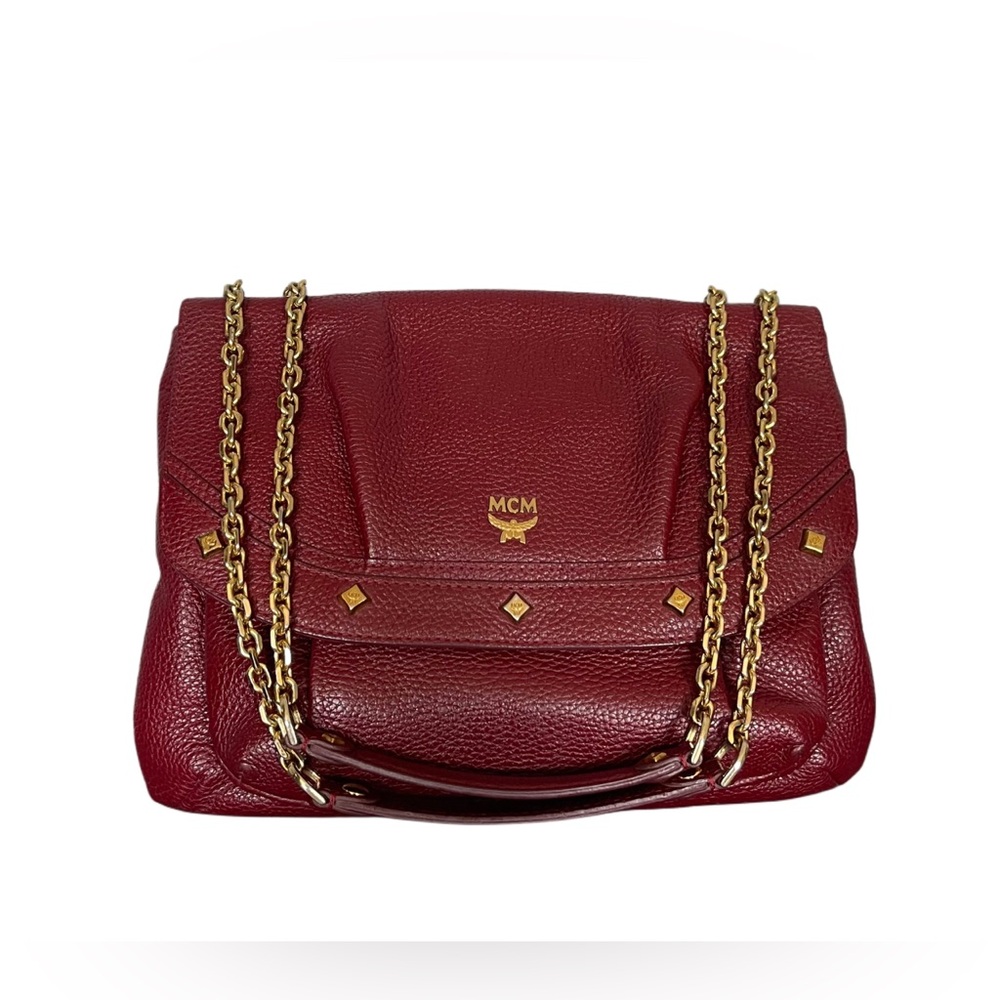 MCM Maroon Leather Chain Shoulder Bag